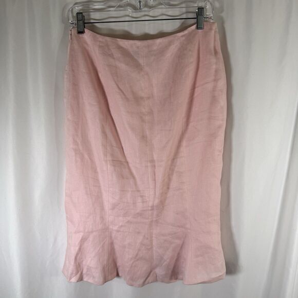 Lauren Ralph Lauren 100% Linen Skirt Women's 4 Pink Side Zip Lined Pocketless - Picture 4 of 6